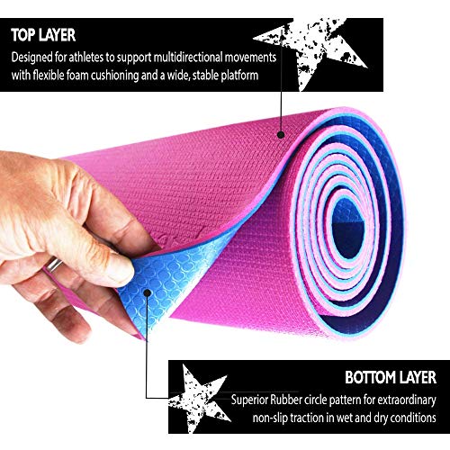 RevTime Large Exercise Mat 7' x 4' (84" x 48" x 1/4") 6 mm Thick, Extremely Durable, High-Density, Non-Slip Gym Mat for Crossfit, Zumba, HIIT, and Yoga Workouts, Pink/Blue - Thumbnail 5