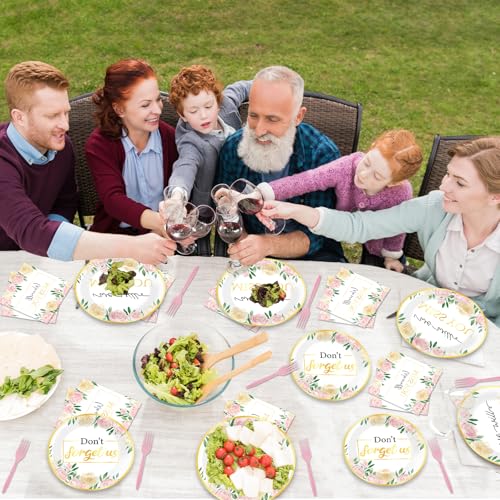 100PCS We Will Miss You Plate and Napkin Farewell Retirement Party Supplies Spring Pink Floral Plates Disposable Don't Forget Us Decor for Goodbye Office Good Luck Going Away Dinnerware Serves 25 - Image 4