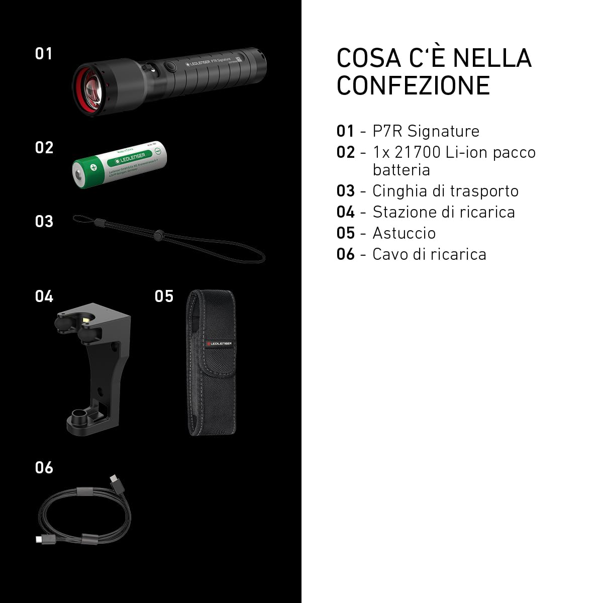 Ledlenser P7R Signature Torcia Ricaricabile, 2500lm, 340m, IP68, USB-C | Autonomia 80h, messa a fuoco regolabile, 8 modalità, impermeabile, 197g, custodia da cintura, per campeggio ed escursioni