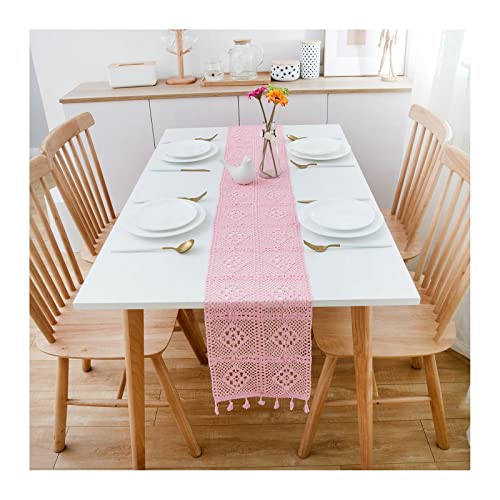 Chemin de table automne rose en dentelle pour décoration repas de fête