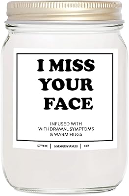 YouNique Designs Scented Candles - Soy Candles Thinking of You Gifts for Women & Men, I Miss Your Face Candle, Long Distance Relationship Gifts 8 Ounce Lavender Candles for Women (Lavender & Vanilla)
