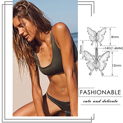 Orazio 9Pcs 14G Belly Button Rings For Women Surgical Steel Cute Butterfly Snake Heart Pearl Dangling Belly Rings Simple Reverse Curved Navel Rings Cz Opal Cliker Belly Rings Barbell Piercing Jewelry #TOP3