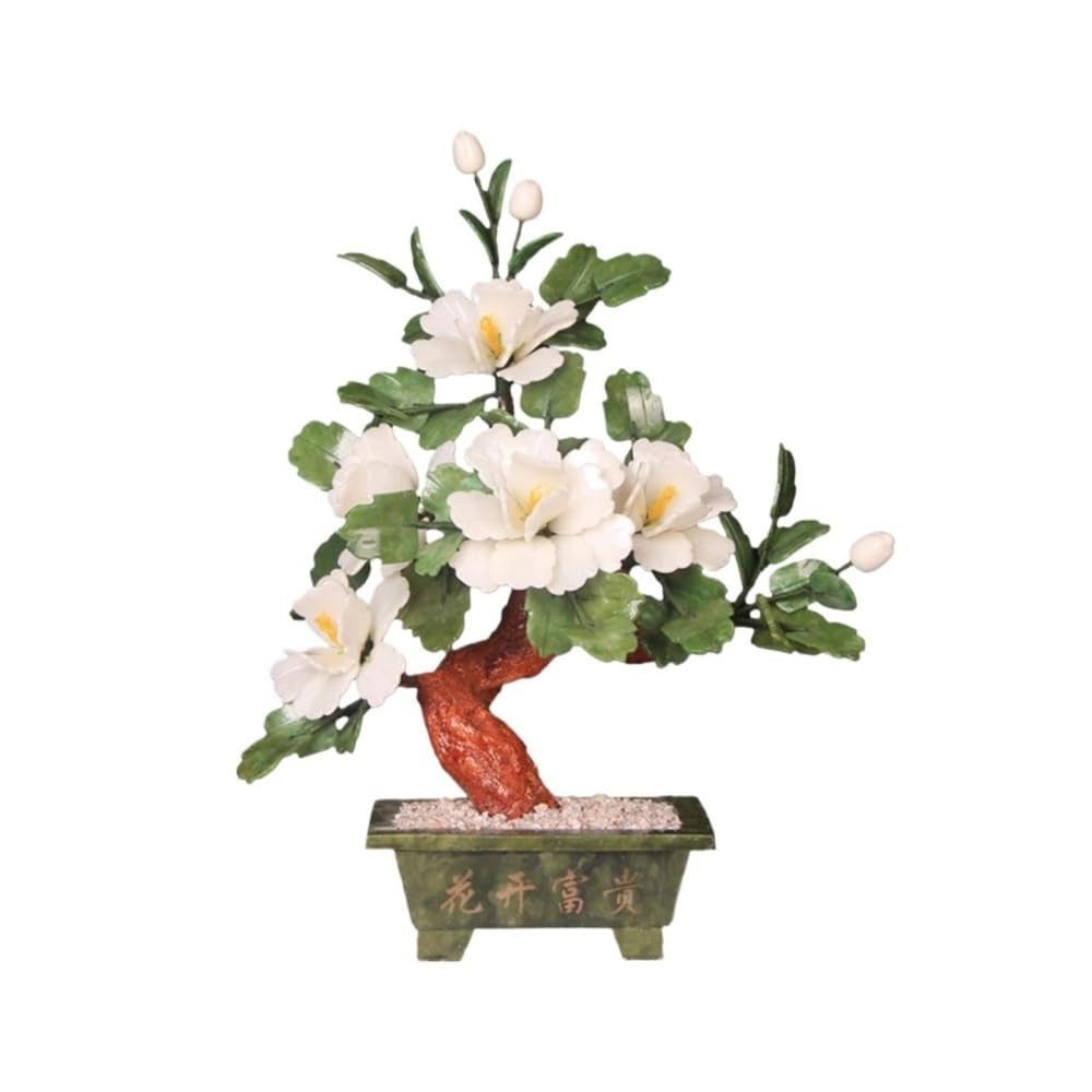 CHENGAIJIAN Artificial Bonsai Tree, Chinese Style Decoration Jade Peony Bonsai Ornament Office Potted Plant