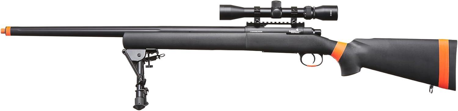 Lancer Tactical M24 Bolt Action Spring Powered Sniper Airsoft Rifle w/Scope & Bipod Up to 500 FPS (Threaded)-California Compliant