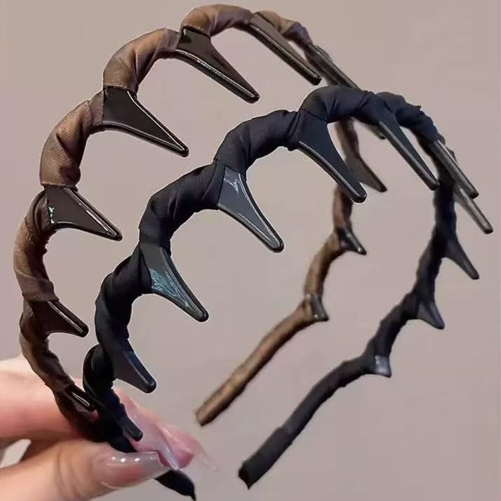 Vintage High Skull Reversible Headband with Teeth, Fashion High Cranium Headbands, Non-slip Decorative Accessories for Women (A (Black,Green, khaki), L) - Image 3