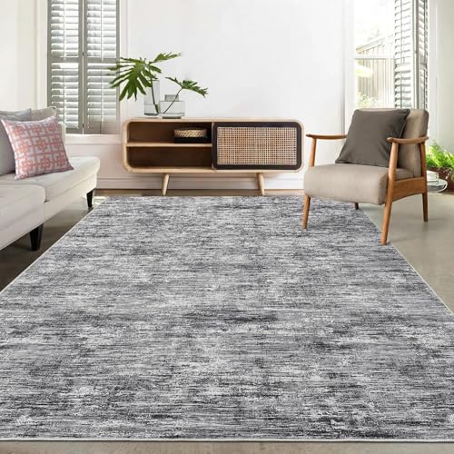 Tapis lavable et ultra solide texture moderne gris 200 x 290 cm