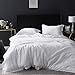 Simple&Opulence 100% Linen Pure Solid Color Embroidery Border Queen King Duvet Cover Set(Multi-Colored Options) (King, White)