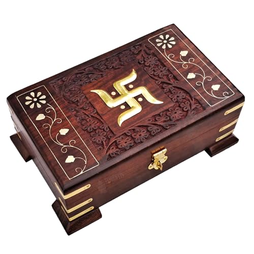 Image of Rosewood Decorative Money Box for Good Luck| Organizer for Cash,Money| Storage Kit | Gift (8X5 Inches, Art Deco Pedestal)