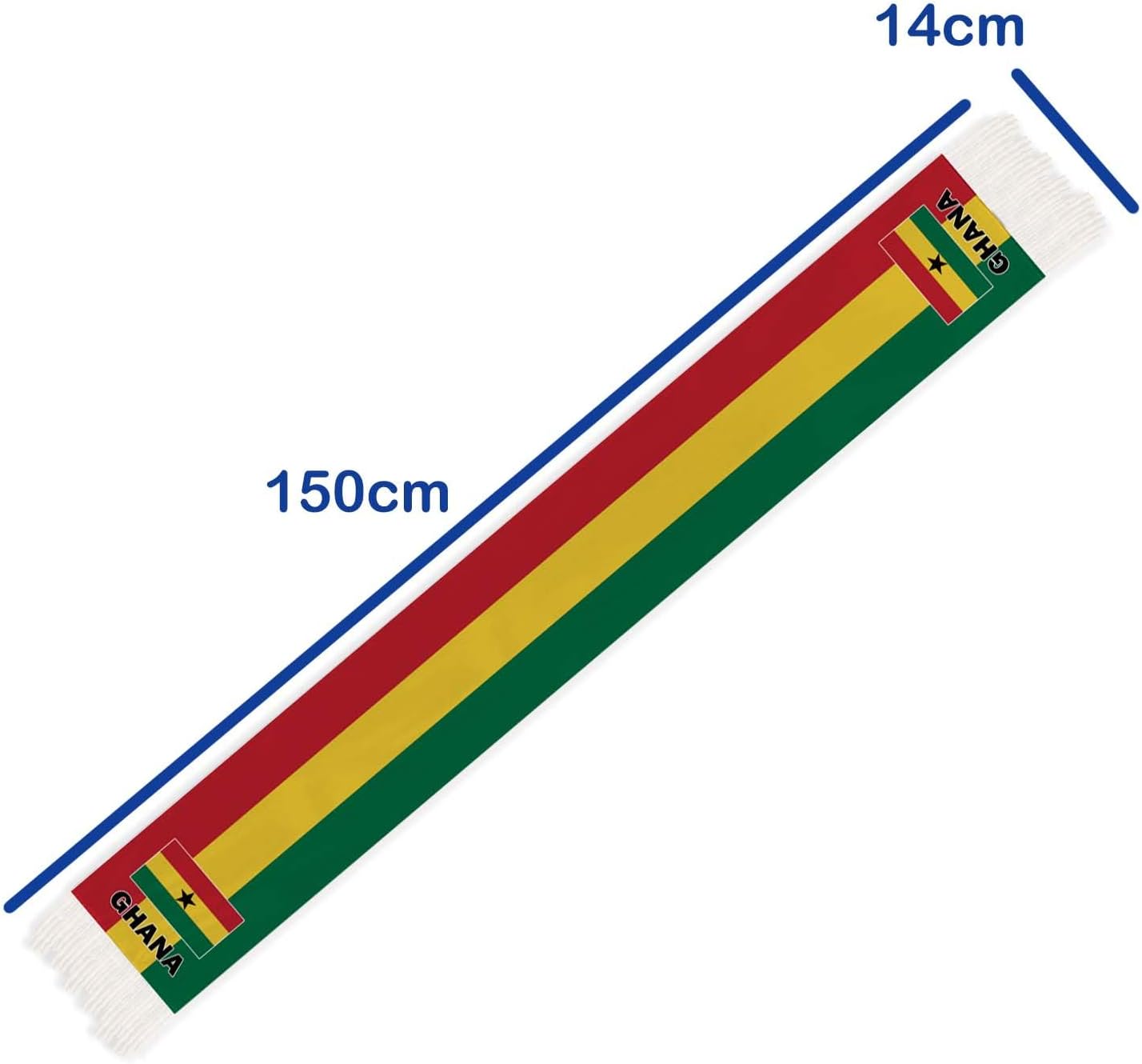 5 FT Ghana Scarf,150 cm Ghanaian National Flag Bandana Shawl,Double Layer Soft Tassel Scarves Wraps