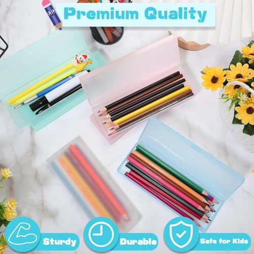 Image of Fainne 80 Pieces Back to School Plastic Pencil Boxes Pencil Case Bulk Frosted Clear Multi Colored Pens Holder Stackable Container with Lid & Snap for Stationery Office Classroom(White Pink Blue Green)