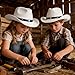 BQUBO Kids Cowboy Hat Boys Girls Western Cowboy & Cowgirl Hats Classic Felt Fedora Hats Belt Buckle Retro Panama Hat Unisex Rolled up Caps for 4-12Y