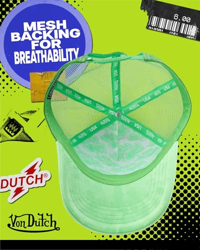 Image of Von Dutch Unisex Trucker Hat - Velvet Curved Bill Mesh Back Retro Classic Adjustable Snapback Baseball Cap for Men and Women