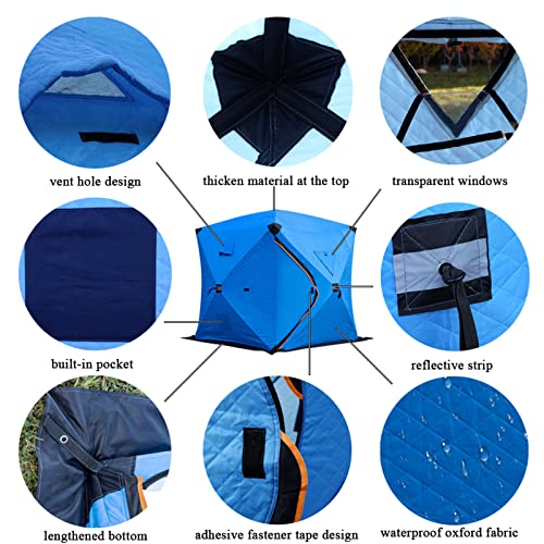 Whyunm26 3-4 Person Ice Fishing Shelter Portable Pop-Up Winter Ice Fishing House Waterproof Windproof Thicken Cotton Warm Ice Tent With 2 Doors,Orange #TOP4
