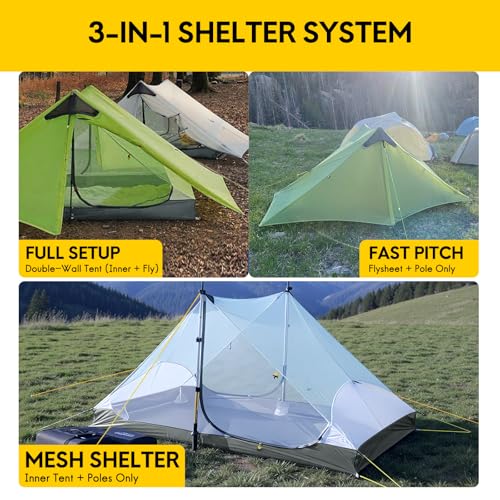 Image of LANSHAN Ultralight Waterproof 1-2 Person Backpacking Tent | Ultralight waterproof nylon, pitch anywhere, for camping & travel.