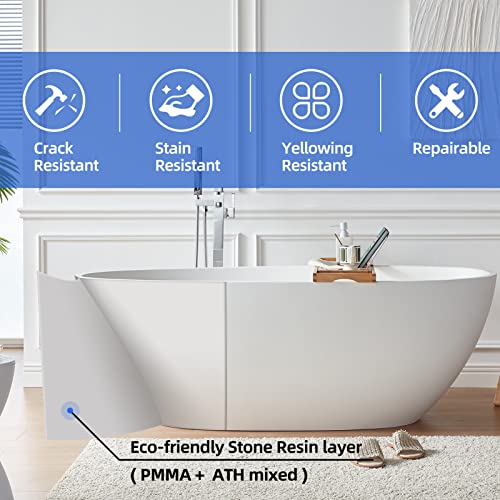 63-Freestanding-Bathtub-Oval-Shaped-Resin-Stone-Freestanding-Tubs-Solid-Surface-Matte-White-Soaking-Tub-with-Overflow-and-Pop-up-Drain 63 Freestanding Bathtub Oval Shaped Resin Stone Freestanding Tubs Solid Surface Matte White Soaking Tub with Overflow and Pop up Drain