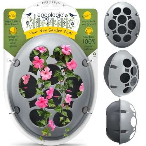 eggologic Treillis Pod – Jardinière verticale pour balcon, terrasse ou tout petit espace – Treillis pour plantes grimpantes, abri de nuit pour petits oiseaux – Matériaux 100 % recyclés, gris pierre