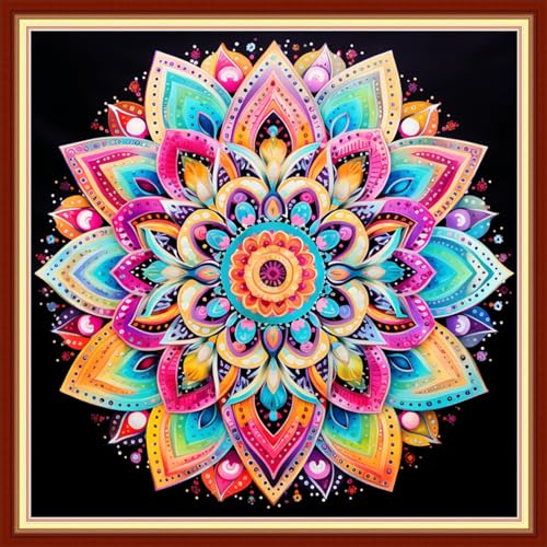 Dimensean Stamped Cross Stitch Kits Full Range of Embroidery Patterns Starter Kits for Beginners Adult DIY Cross Stitches Needlepoint Kits 11CT-Colorful Mandala 18x18 inch