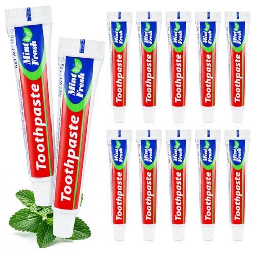 10 Tubes Bulk Travel Size Mini Toothpaste, 0.35 oz Disposable Mint Flavor Pocket Teeth Paste Small Essential Toothpaste for Travel, Home/Hotel/Guests/Charity/Homeless/Camping Oral Care (Single Use)