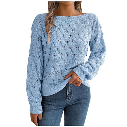 Women's 2024 Crew Neck Long Sleeve Pullover Sweater Casual Loose Fall Ribbed Knit Solid Drop Shoulder Jumper Tops