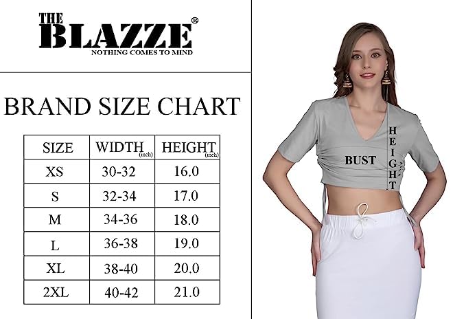 Image of THE BLAZZE B4048 Women's Cotton Plunge V Neck Half Sleeves Adjustable Drawstring Crop Top Readymade Saree Blouse for Women