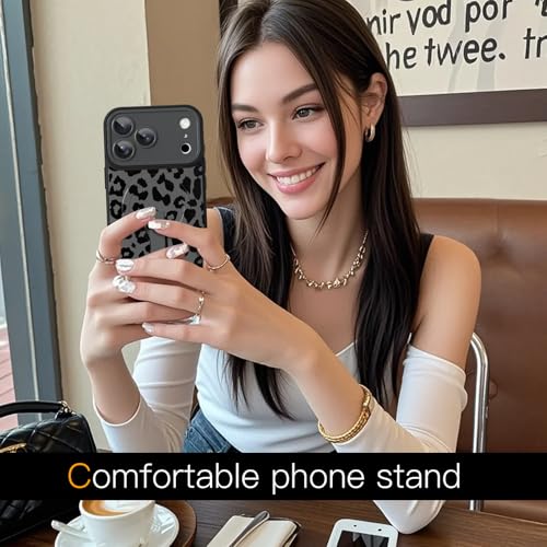MOWIME for iPhone 17 Pro Max Case with Finger Hand Strap Kickstand,Trendy Cool Cute Black Leopard Print Phone Case, Full Camera Protection Shockproof Protective Cover for Women Men-Black by MOWIME - Used condition - Image 6
