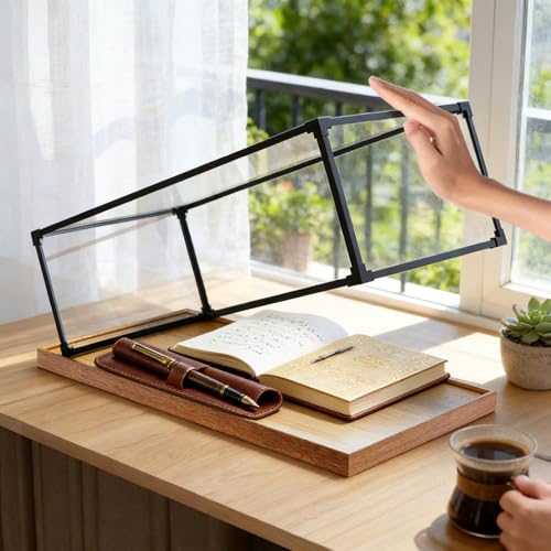 Vibeo Cajas de Metacrilato Vitrina Acrílica Larga con Marco de Metal, Vitrina Transparente con Base de Madera Veteada, Organizador de Plástico Resistente Al Polvo(65x30x30cm/26x12x12in)