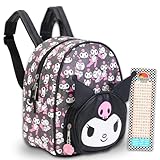 Kuromi Conjunto de mochila feminina – Pacote com mini mochila Kuromi de couro sintético de 25 cm e marcador de livro para adolescentes | Bolsa de viagem Kuromi