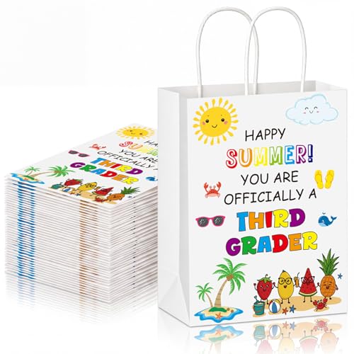 Crtiin 24 Pcs End of Year Gifts Bags for Third Grader, Summer Party Favor Bags Bulk with Handles, Last Day of School Goodies Bag, Class Present Bag for School's Out Classroom Favor Student Classmate