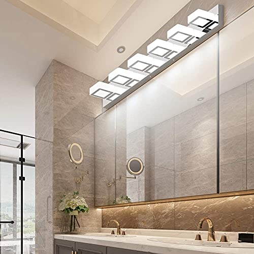 Image of Ralbay Modern Chrome Bathroom Vanity Lights Dimmable 6 Lights Acrylic Stainless Steel Modern LED Vanity Light Fixtures for Bathroom Lighting Dimmable 6000K Cool White Light