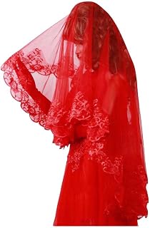 Classic Red Bridal Wedding Veil, Bridal Headcloth Simple Wedding Lace Accessories Headpiece for Women