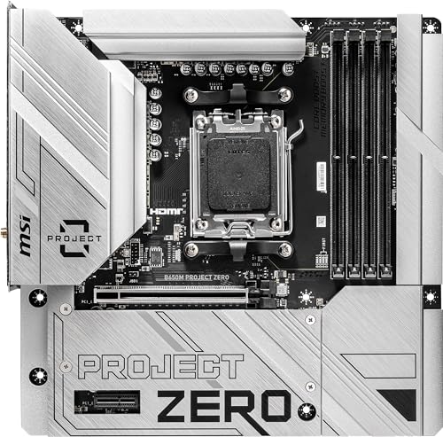 Image of MSI B650M Project Zero Gaming Motherboard (AMD Ryzen 9000 /8000 /7000 Series Processors, AM5, DDR5, PCIe 4.0, M.2 Slots, SATA 6Gb /s, USB 3.2 Gen 2, HDMI /DP, Wi-Fi 6E, Bluetooth 5.3, 2.5Gbps LAN, mATX)