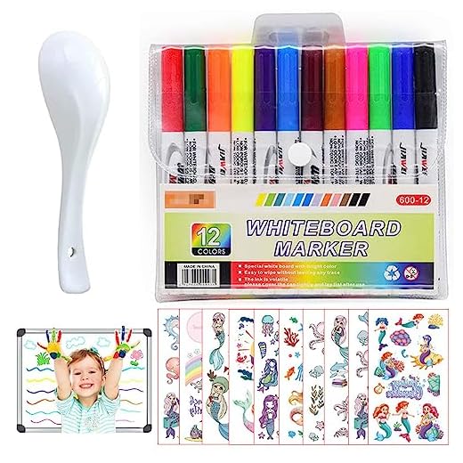 Rotuladores Agua Magicos, 12Pcs Rotuladores Mágicos al Agua con Cuchara y 2 Pegatina de Tatuaje de Sirena, Rotulador para Pintar en Agua, para Graffiti Dibujo Escritura Pizarra Ropa Educación