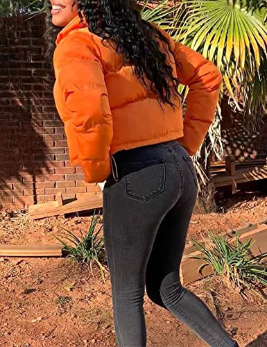 KANSOON Women's Winter Cropped Puffer Jacket Long Sleeve Full Zip Lightweight Warm Quilted Down Coats3