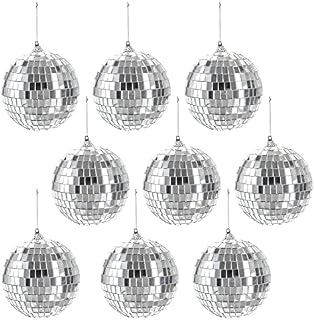 Suwimut 9 Pieces Mirror Disco Ball, 10 cm/4 Inches Silver Hanging Ball for Party, Birthdays, Weddings, Home Decorations, Stage Props, Game Accessories