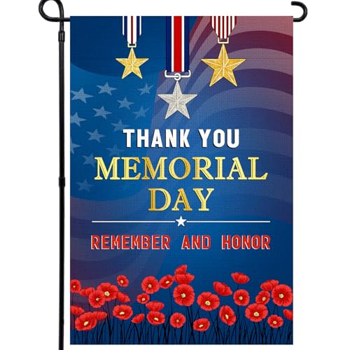 Agroon Memorial Day Garden Flag 12x18 Inch Remember and Honor Patriotic Double Sided Flag for Yard Outdoor Decoration