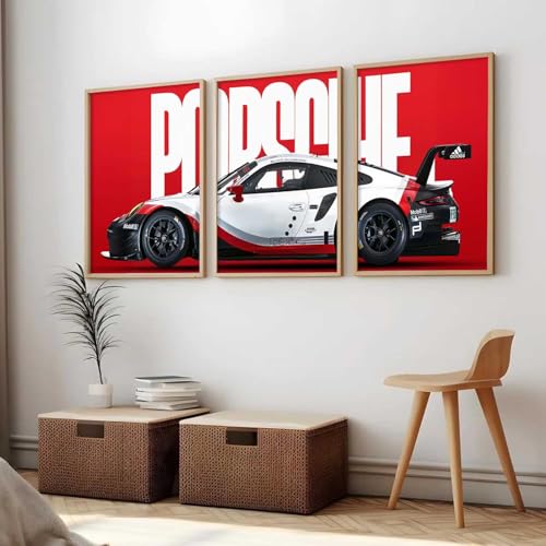 Image of HOMESY Sports Car Framed Posters Gift Items for Boys Room | Wall Decoration for Bedroom Living Room Office Gaming Room Decor | Sports Car Poster with Frame for Wall Decor Set Of 3 Size (10x13 inch, BROWN)