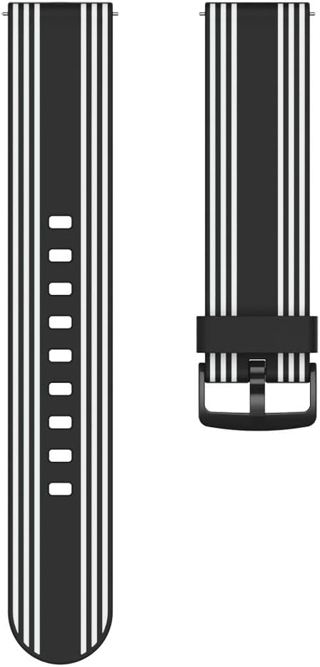 Top-down view of a black and white striped silicone watch band, showing both strap pieces and the quick-release pins.