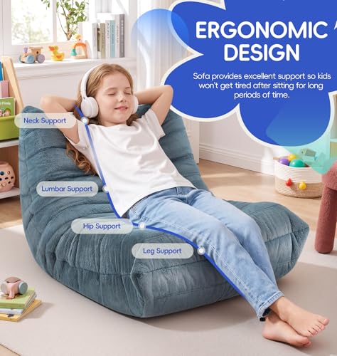 Image of Hobestluk Small Bean Bag Chair Faux Fur Fabric BeanBag Couch for Playroom | Bluegrey Plush,Ergonomic Design,Memory Foam,Strong Supportive,No Assembly Required,Decorative Style for Living Room Bedroom