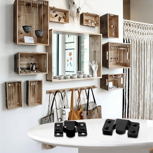 Image of 4 Pairs Flush Mount Bracket, Stainless Steel French Cleat Keyhole Hangers Interlocking Hanging Buckle Wall Mounting Hardware Heavy Duty Z Clips Picture Hanger Buckle Furniture Connector, Black