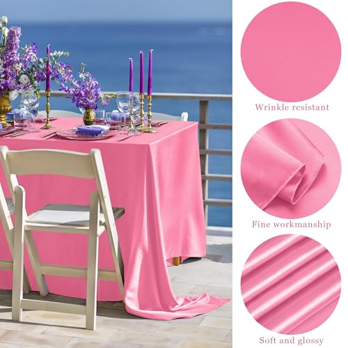 Image of TURSTIN 4 Pcs Gradient Pink Satin Tablecloth 102 x 58'' Overlay Table Cover