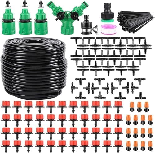 Garden Drip Irrigation System 164FT Drip Irrigation Kit Tubing Drip Kit DIY Automatic Irrigation Equipment Set for Garden Greenhouse, Flower Bed,Patio,Lawn (164 FT)