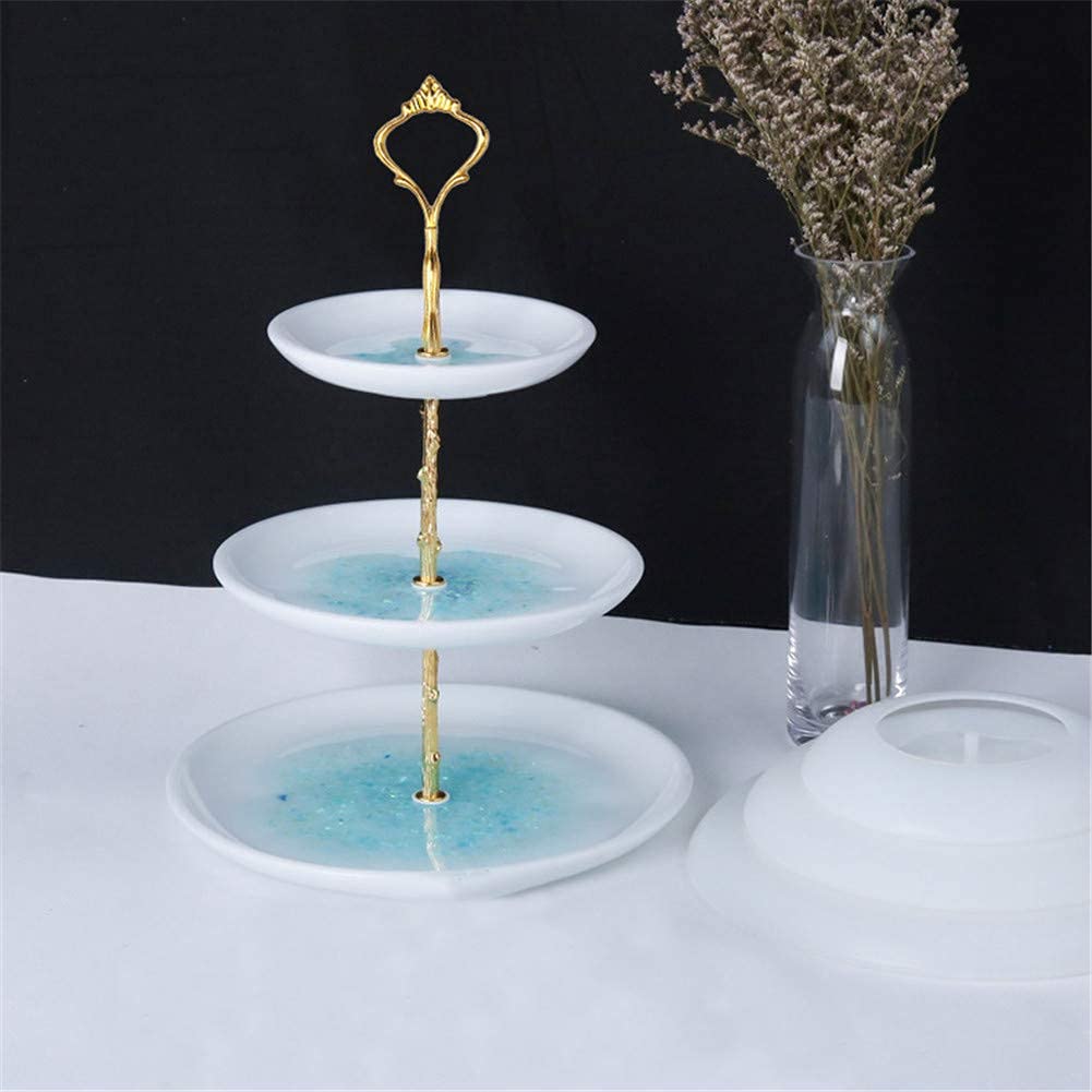 3-stöckige Kuchenständer-Formen Aus Epoxidharz-Silikon – Wiederverwendbar Mit Goldener/silberner Halterung