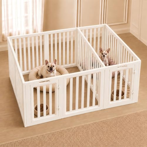 Image of EVERFRONT Dog Playpen with Door - Dog Pen Indoor - Easy Assemble Dog Play Pen - Puppy Playpen, Cat Playpen, Small Animal Playpen, Dog Play Pen Indoors (White, 30 inch, 12 Panels)