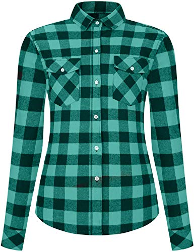 Leonal Women's Flannel Blouses Casual Long Sleeve Buffalo Plaid Work Dress Shirt Jacket Tops (Green Black Buffalo, Medium)