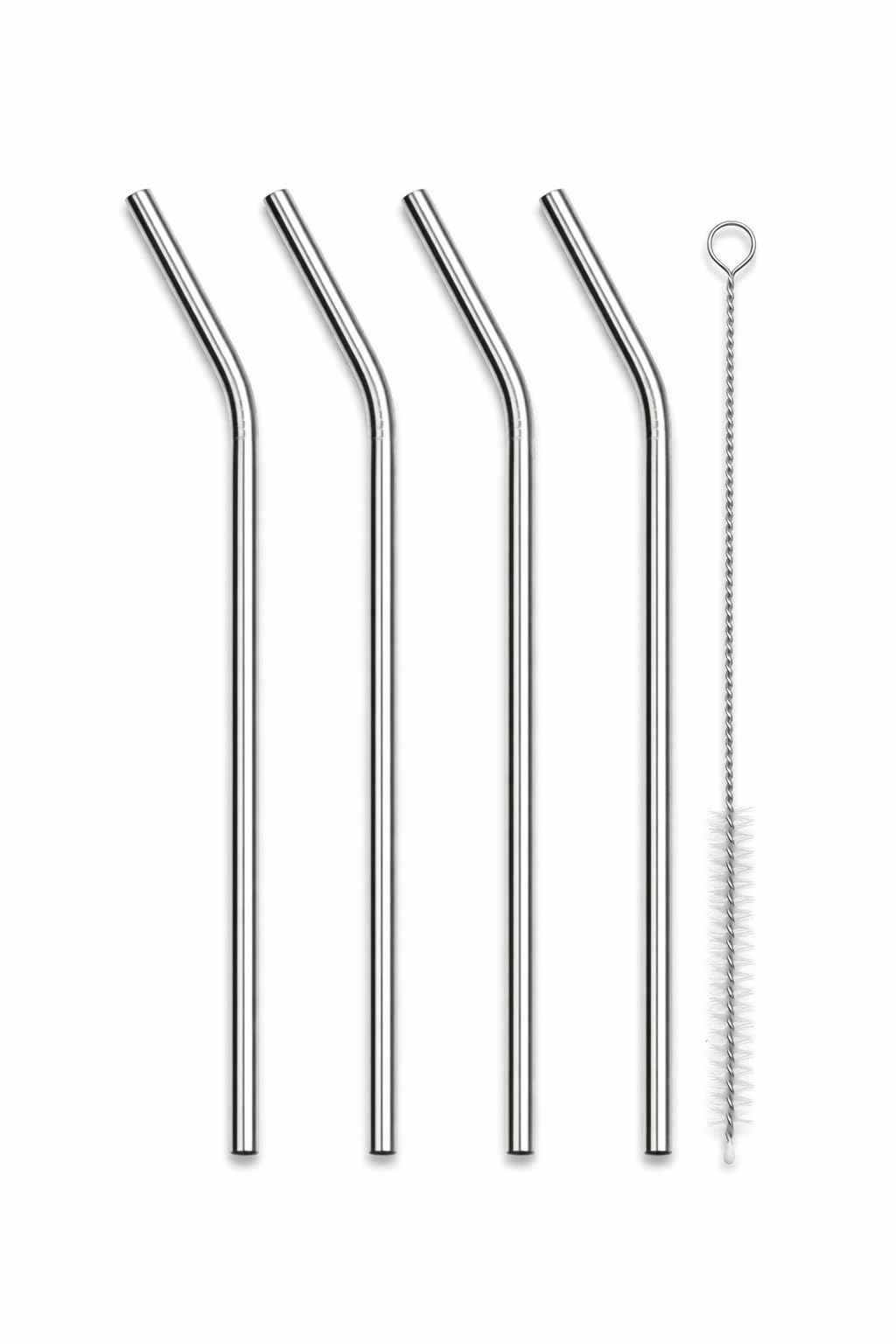 Garden Of Arts® Stainless Steel Reusable Drinking Straws Set of 4 (Bent) with Cleaning Brush – 10 Inch Long Metal Straws, BPA Free, Dishwasher Safe, Eco-Friendly for Juice, Smoothies & Tumblers