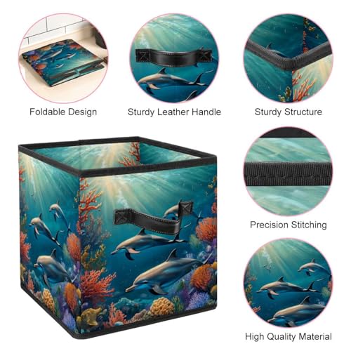Boîte de rangement pliable motif dauphin, grand cube de maison durable - 5