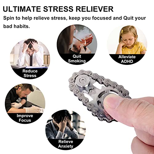 Bike Chain Gear Fidget Spinner, Metal Sprocket Chain Fidget Toy, Stress Anxiety Relief Fidget Toy, Focus Finger Spinning Toy, Stainless Steel Durable Mechanics W/ Smooth Bearings Edc Novelty Toy #TOP3