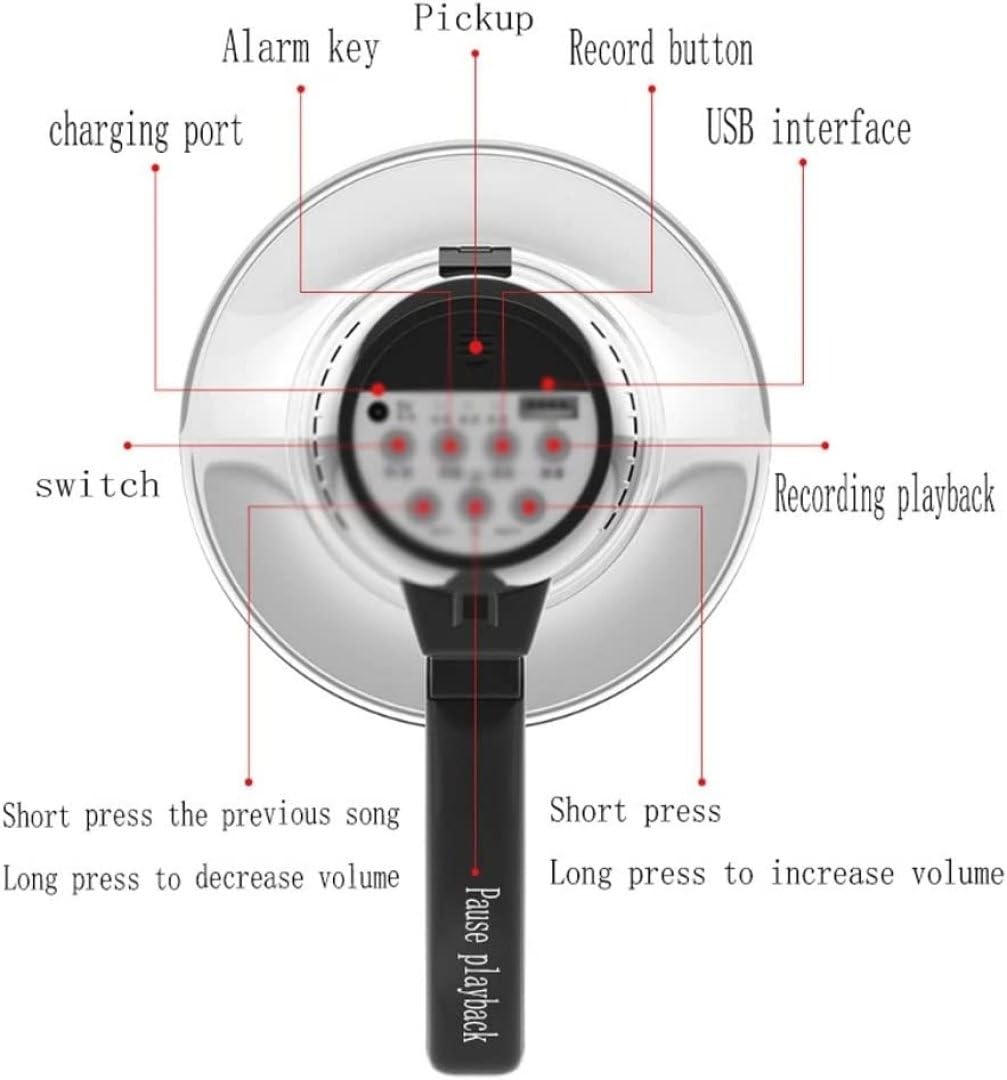 Portable Megaphone with Siren, USB & Volume Control for Outdoor, Cheerleading, Coaches & Safety Drills