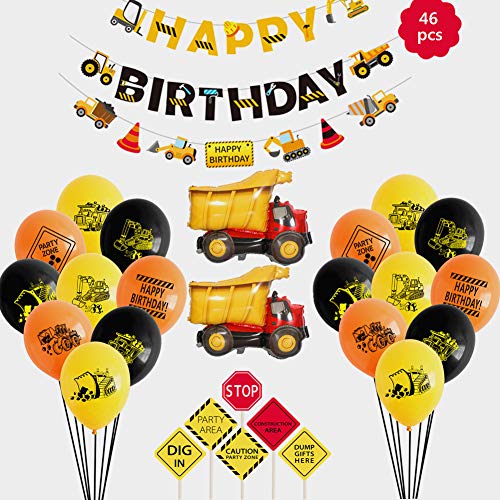 Construction Birthday Party Supplies Dump Truck Party Decorations Kits Set with Dump Truck Balloon for Boys Kids Birthday Party 46 pack
