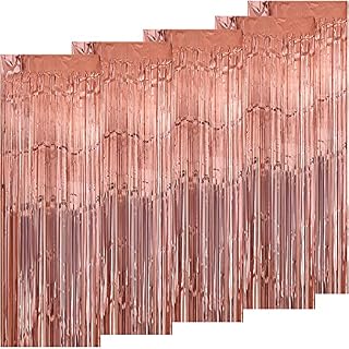 Kioneer Metallic Tinsel Curtains Rose gold 5 Packs 3 ft x 10 ft Foil Fringe Curtains for Photo Backdrop Door Wall Hanging Window Curtain Party Offiice Decoration (Rose gold)